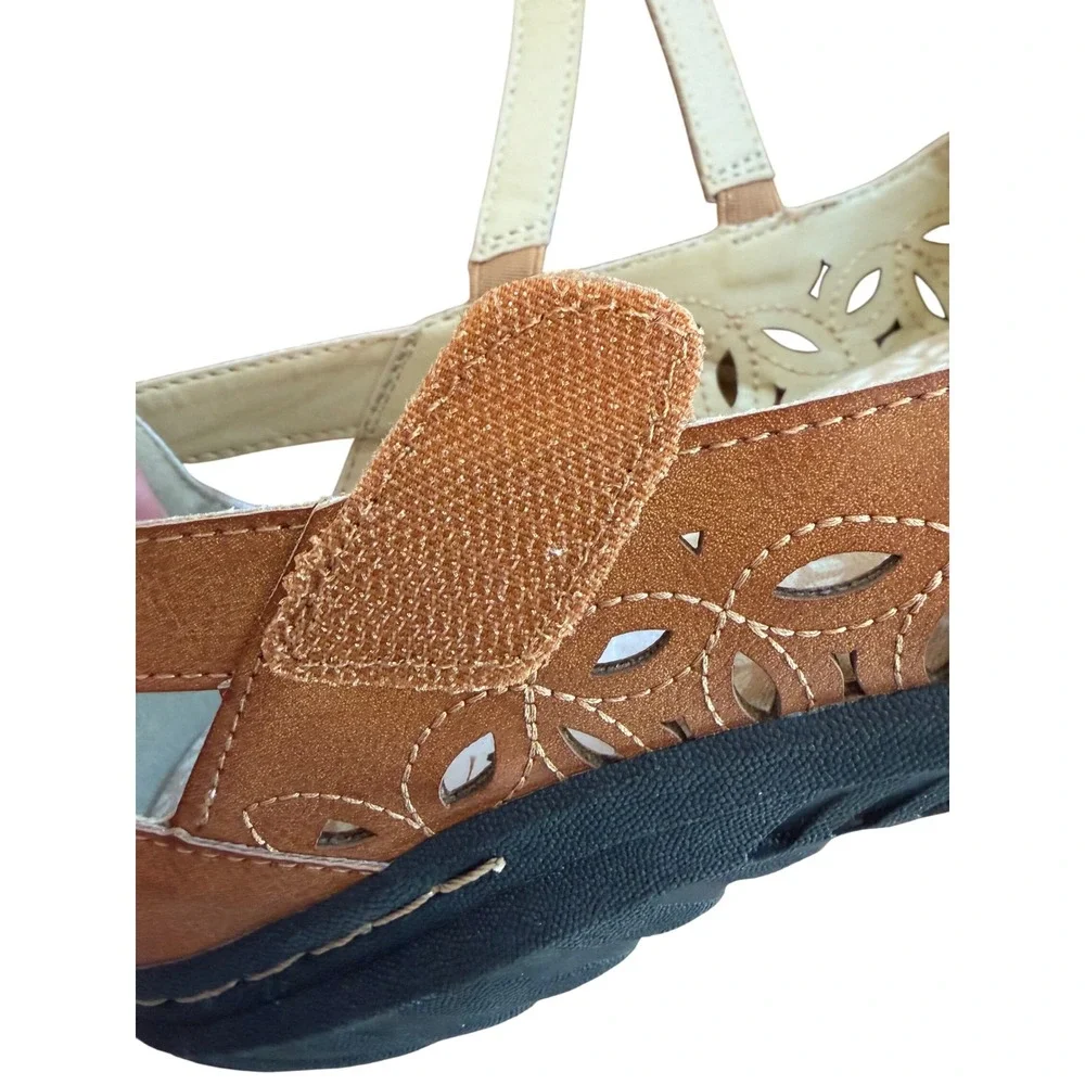 Jambu Rose Encore Tan Brown Mary Jane‎ Flats Velcro Memory Foam Size 11